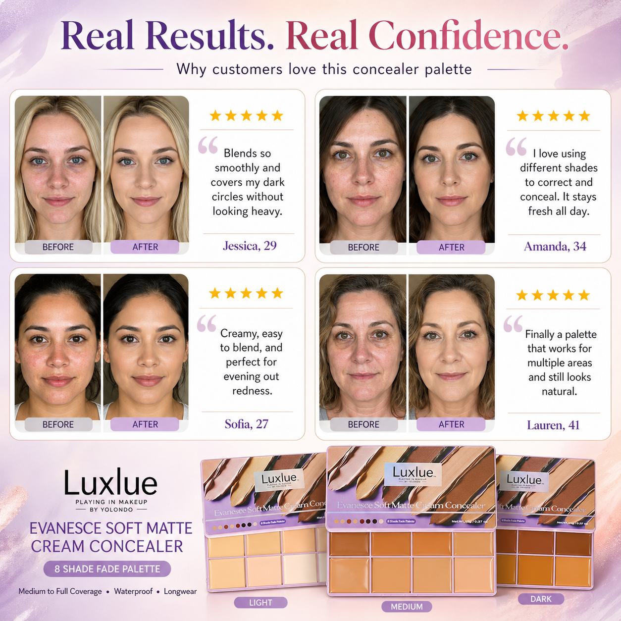 Luxlue Soft Matte Cream Concealer 8-Shade Fade Palette